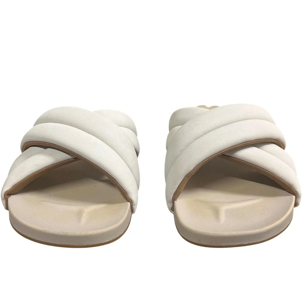 OluKai Mi'i Womens Leather Puffy Crisscross Slide Sandals Bone‎ White Size 10